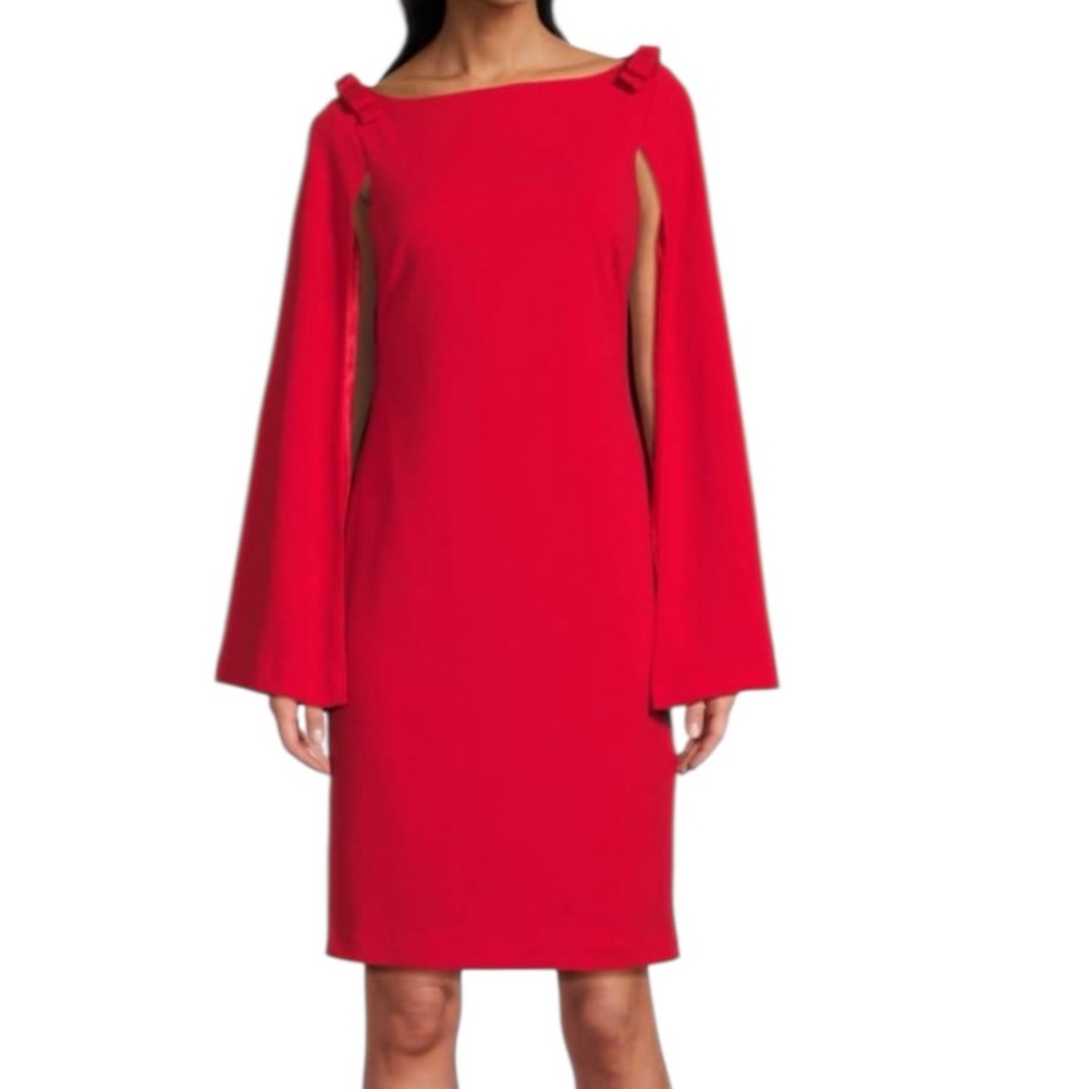 KARL LAGERFELD Sheath Dress Cape Sleeves Scuba Crepe Boat Neck Women’s 6 NWT